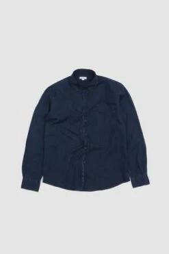 SunspelButton Down Indigo Twill Shirt - Indigo