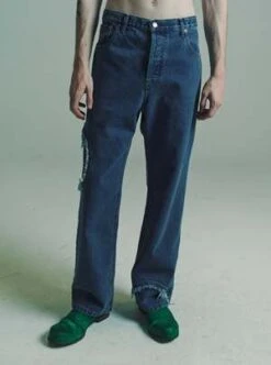 Edward CumingAged Wash Denim Circle Window Jean - Blue