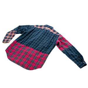 Engineered GarmentsCombo Short Collar Cotton Flannel Plaid Shirt - Navy/Grey 6 Engineered GarmentsCombo Short Collar Cotton Flannel Plaid Shirt - Navy/Grey - Image 4