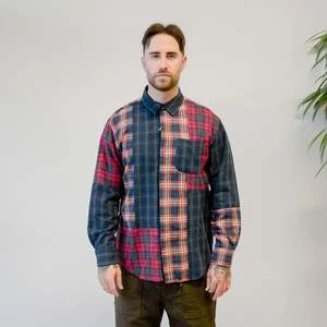 Engineered GarmentsCombo Short Collar Cotton Flannel Plaid Shirt - Navy/Grey 3 Engineered GarmentsCombo Short Collar Cotton Flannel Plaid Shirt - Navy/Grey