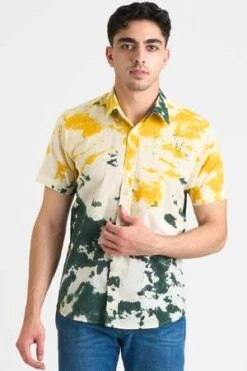 DUSHYANT.Hand Tie Dye The Sheril Short Sleeve Shirt - Yellow/Green Lime Print