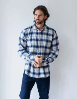 HartfordOmbre Flannel Shirt - Navy/Natural