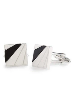 LanvinSquare Onyx Cuff Links - Silver/Black