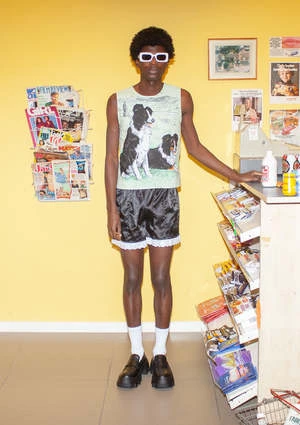 Adam JonesRibbon Frill Trim Shorts - Black 5 Adam JonesRibbon Frill Trim Shorts - Black - Image 3