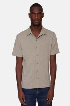 Blue&CreamShort Sleeve Buttondown Slub Jersey - Sage