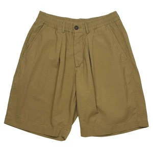 Universal WorksCotton Seersucker Pleated Track Short - Olive 2 Universal WorksCotton Seersucker Pleated Track Short - Olive