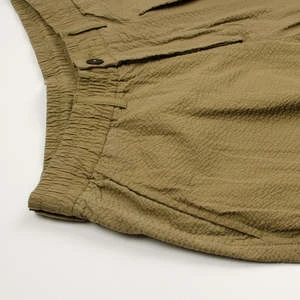Universal WorksCotton Seersucker Pleated Track Short - Olive 4 Universal WorksCotton Seersucker Pleated Track Short - Olive - Image 3